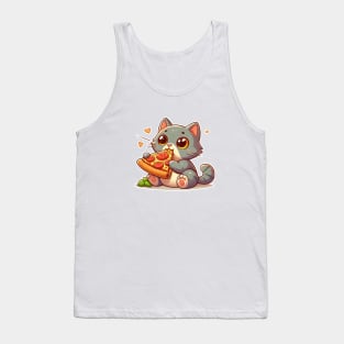 cute cat fat eat pizza slice cartoon illustration Tank Top